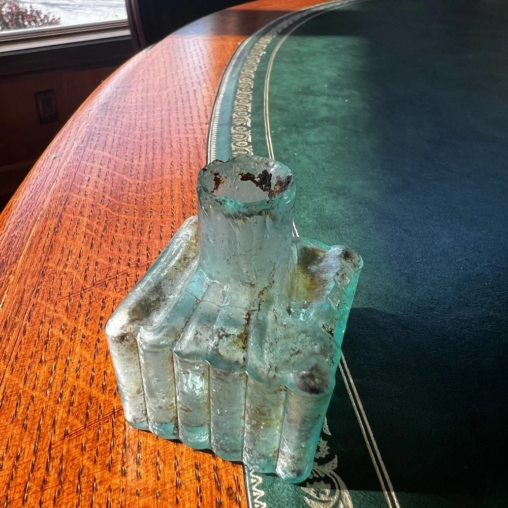 Antique Vintage Victorian Glass Inkwell - Picture 3 of 6